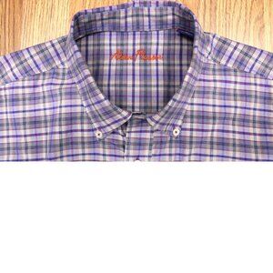 ALAN FLUSSER REGULAR FIT 100% COTTON SHIRT PURPLE PLAID X-LARGE, XL